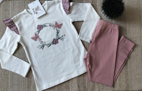 CONJUNTO NIÑA MARIPOSA-FLORES CON LEGGINS