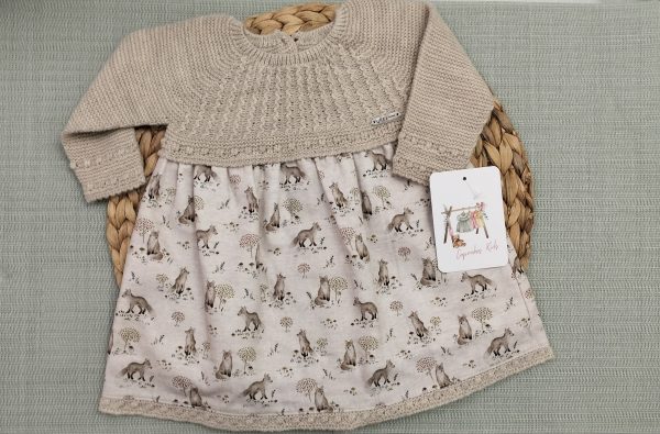VESTIDO DE PUNTO BEIGE CON ESTAMPADO DE ANIMALES
