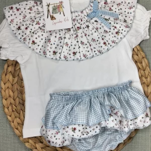CONJUNTO ALGODON VICHY AZUL NIÑA