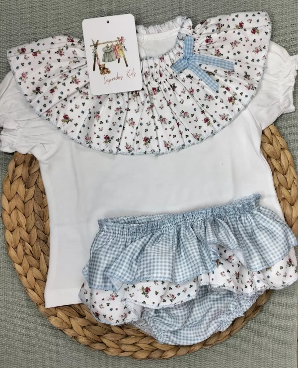 CONJUNTO ALGODON VICHY AZUL NIÑA