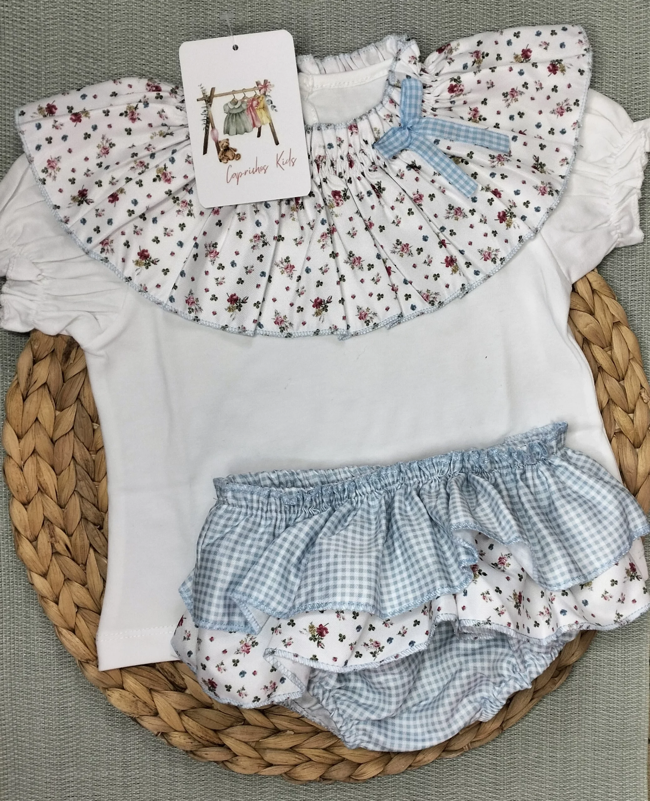 CONJUNTO ALGODON VICHY AZUL NIÑA