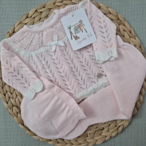 CONJUNTO POLAINA CALADO, ROSA/BLANCO