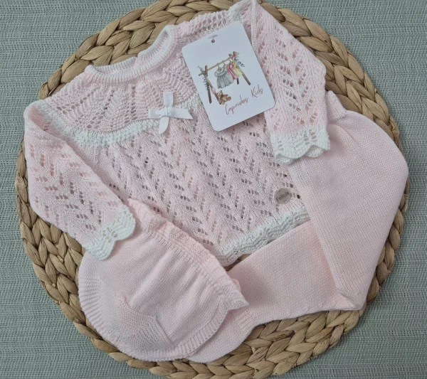 CONJUNTO POLAINA CALADO, ROSA/BLANCO