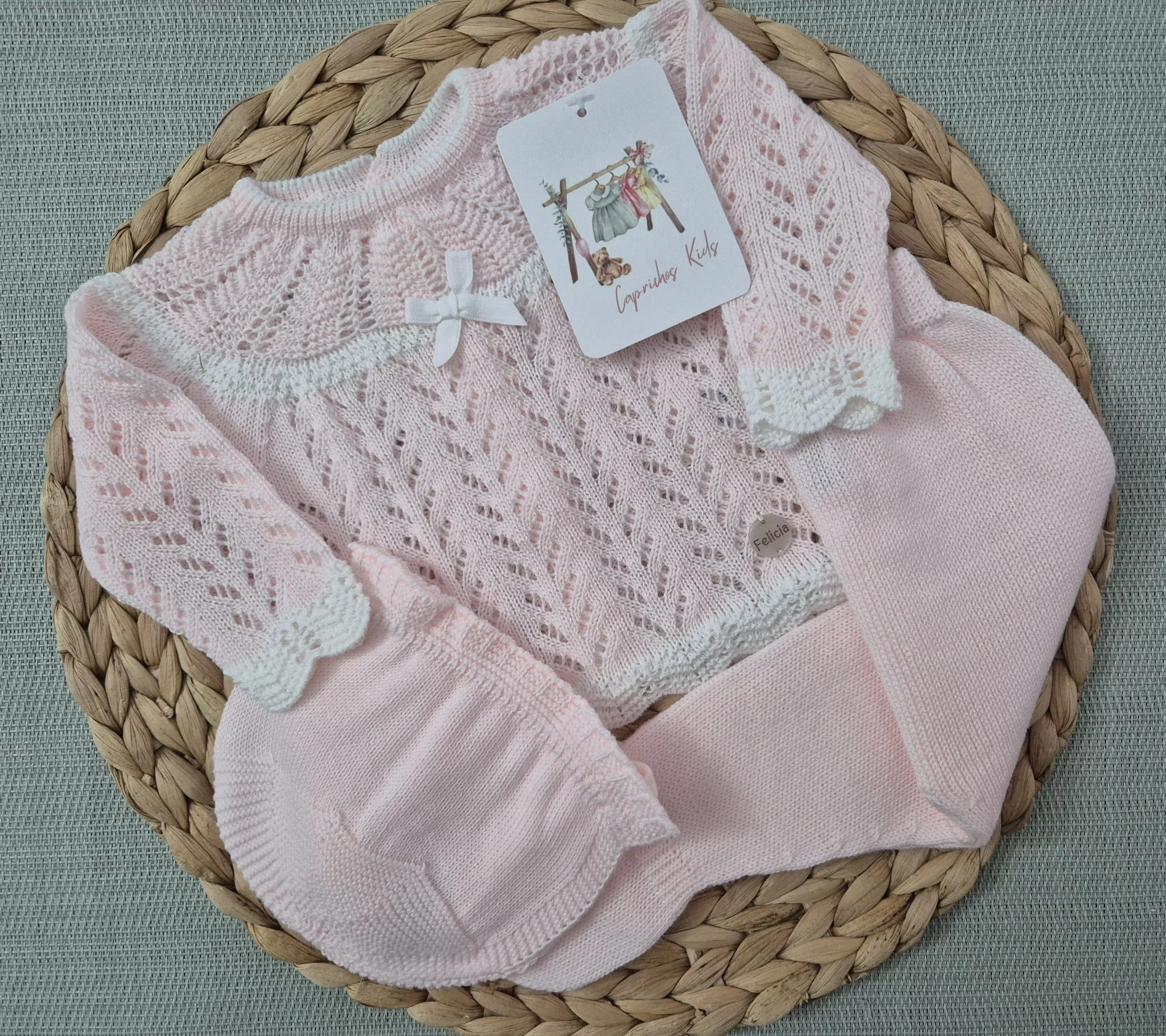 CONJUNTO POLAINA CALADO, ROSA/BLANCO
