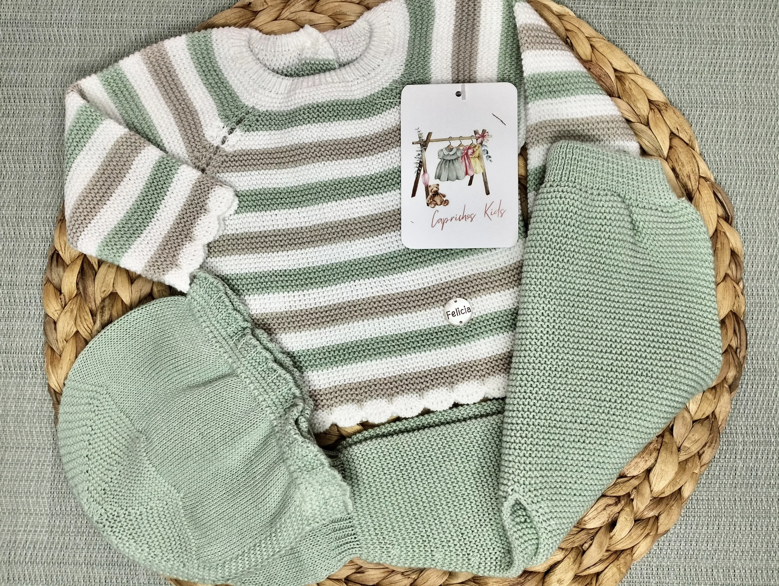 CONJUNTO POLAINA RAYAS MANZANA/BLANCO/LINO