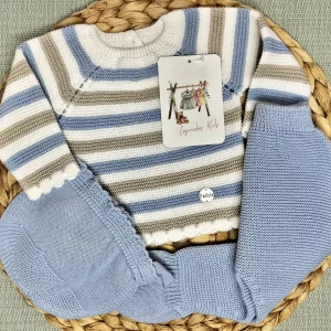 CONJUNTO POLAINA RAYAS AZUL/BLANCO/LINO
