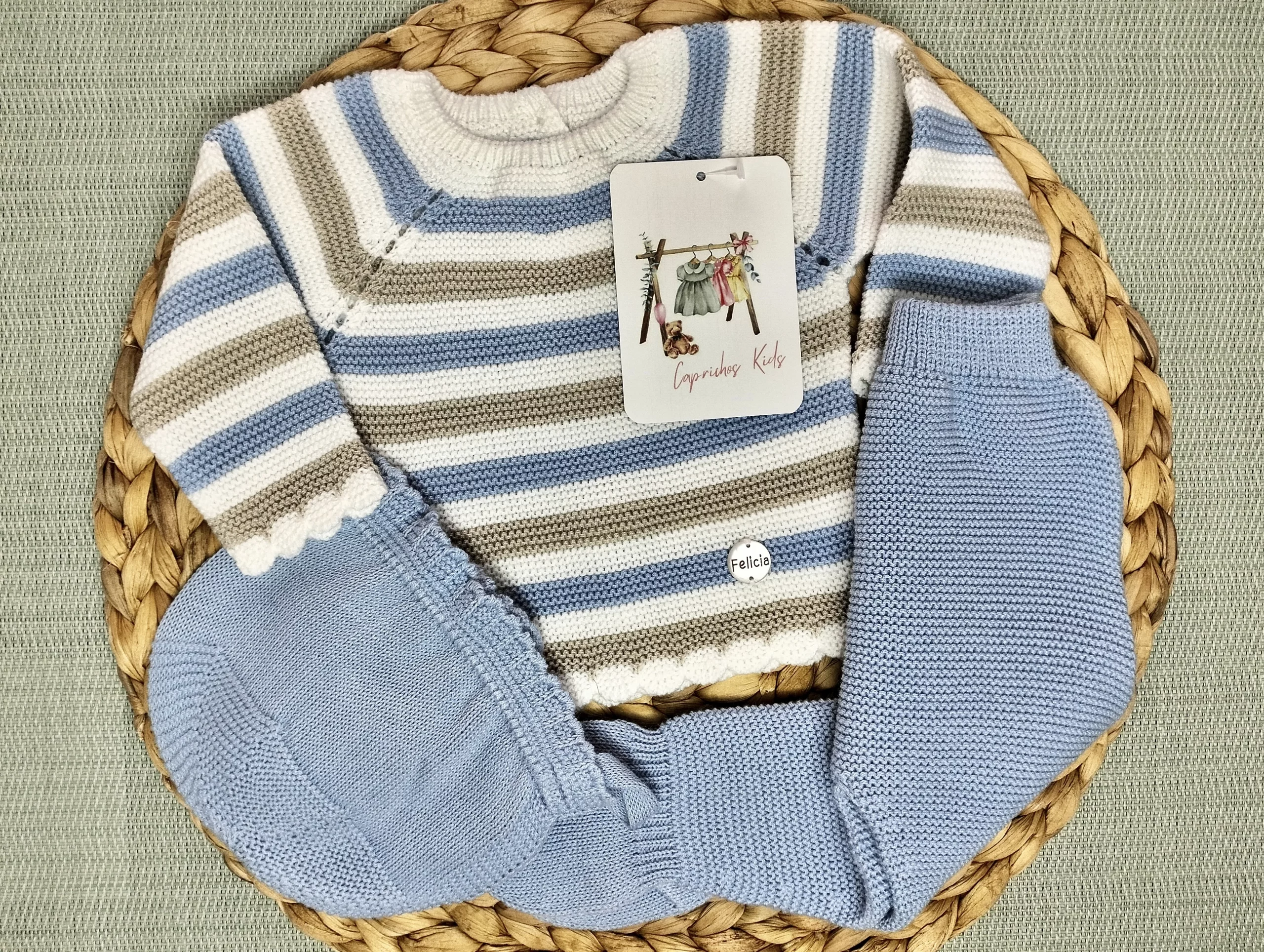 CONJUNTO POLAINA RAYAS AZUL/BLANCO/LINO