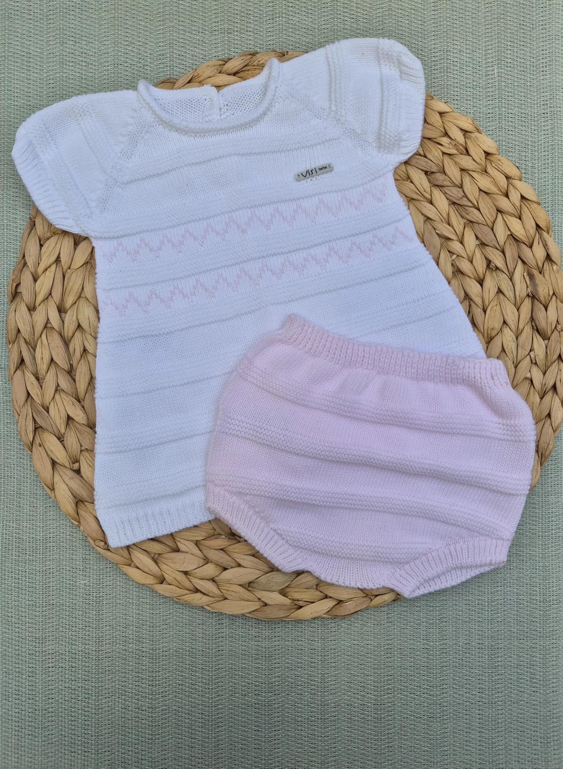 VESTIDO HILO, ROSA/BLANCO