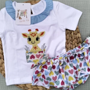 CONJUNTO ALGODON JIRAFA CORAZONES, NIÑA