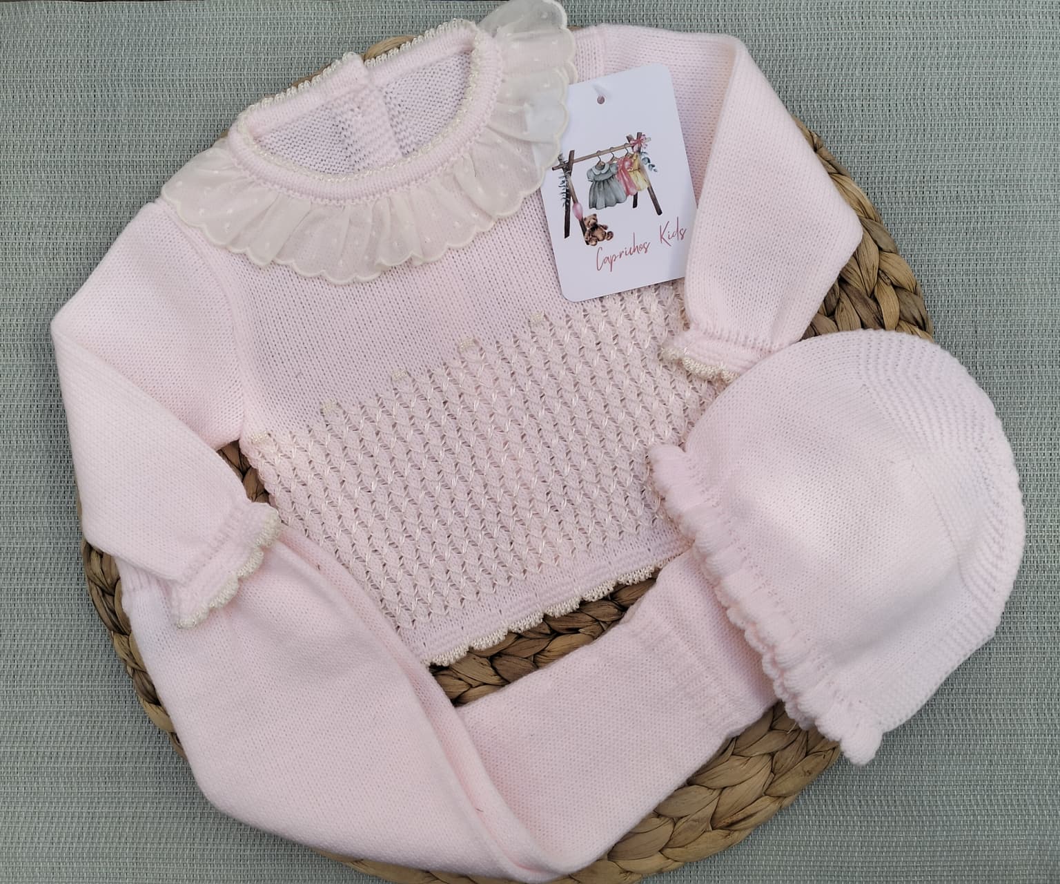 CONJUNTO POLAINA CUELLO VOLANTE, ROSA