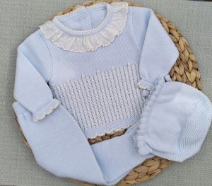 CONJUNTO POLAINA CUELLO VOLANTE, CELESTE