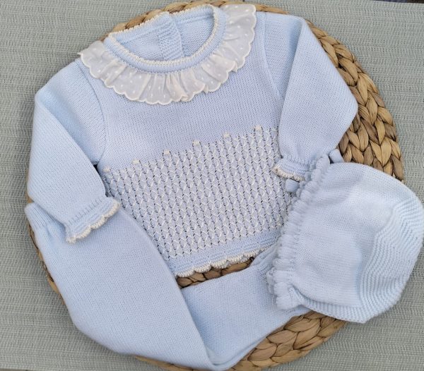 CONJUNTO POLAINA CUELLO VOLANTE, CELESTE