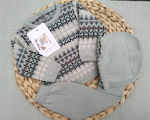 CONJUNTO POLAINA GEOMETRICO, VERDE EMPOLVADO